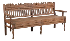 Vintage Indian Spanish Colonial Territorial Style Carved Teakwood Bench