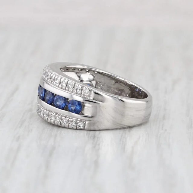 Modern 1.20ctw Blue Sapphire Diamond Ring 14k White Gold Size 6 Band For Sale - Image 3 of 8