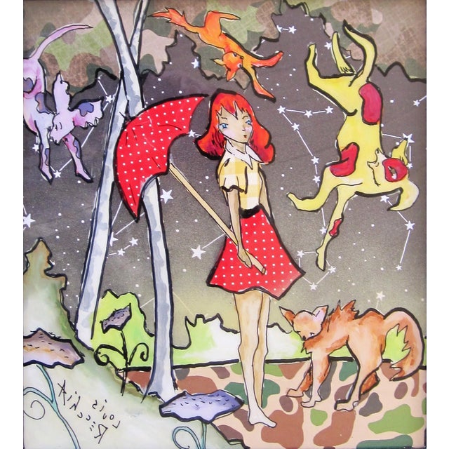 Contemporary Raining Cats & Dogs by Louis Recchia | Mixed-media acrylic on plexiglas girl with an umbrella and animals For Sale - Image 3 of 5