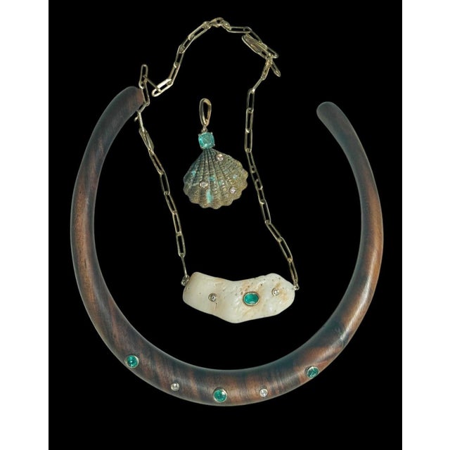 Epic Australian Opal Shell Pendant With Diamonds, Emerald & 14k Gold For Sale - Image 9 of 10