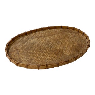 Wicker and Split Reed Rattan Tray For Sale