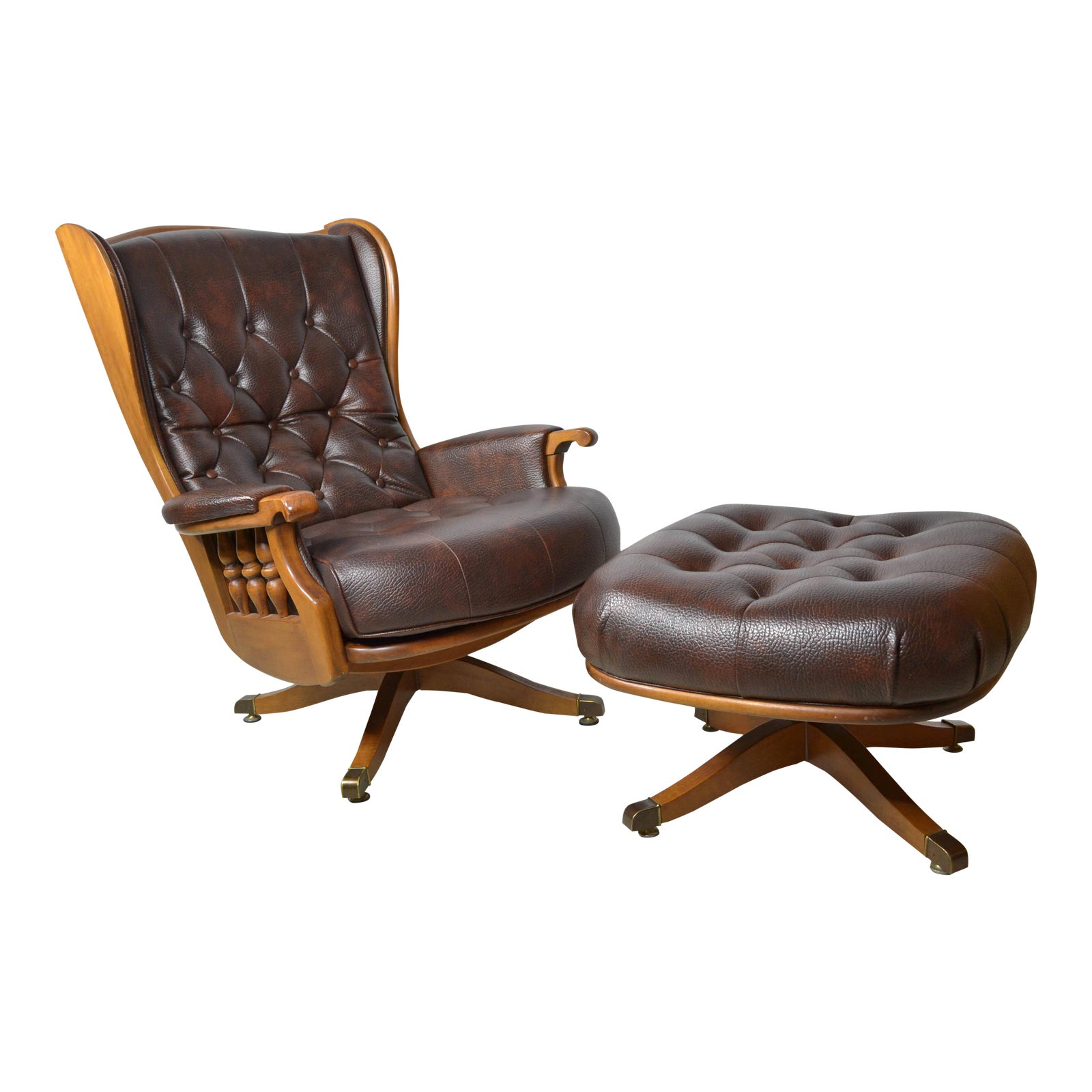 Heywood Wakefield Leather Swivel Chair & Ottoman Chairish