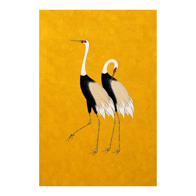 Golden Crane Portrait, Japanese Crane Wall Art, 32" X 48" For Sale