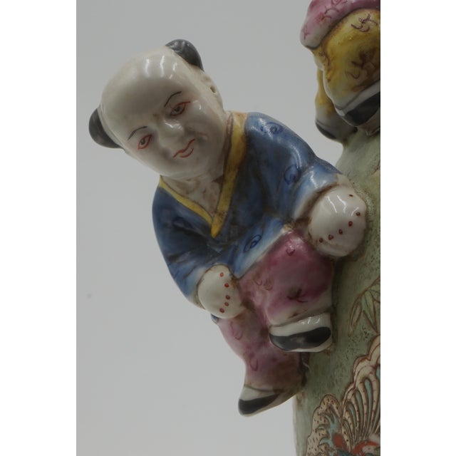 Vintage Chinese Familia Rose Seven Boys Fertility Vase For Sale - Image 4 of 9