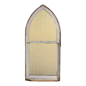 Early to Mid-20th Century Gothic Style Rustic Wood Window With Amber Dimpled Glass