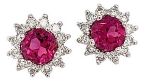 Diamond Rubellite Tourmaline Earrings 14k Gold 1.36 Tcw Certified