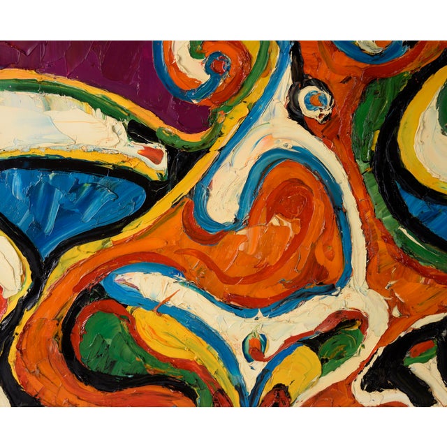 1970s Heavily Textured Abstract Expressionist Composition in Oil by Harald Dry Schmidt For Sale - Image 5 of 8