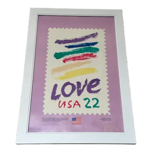 Sister Mary Corita Kent Vintage 1985 Art Exhibition Print, Framed Pop Art Poster " Love Stamp " 1985
