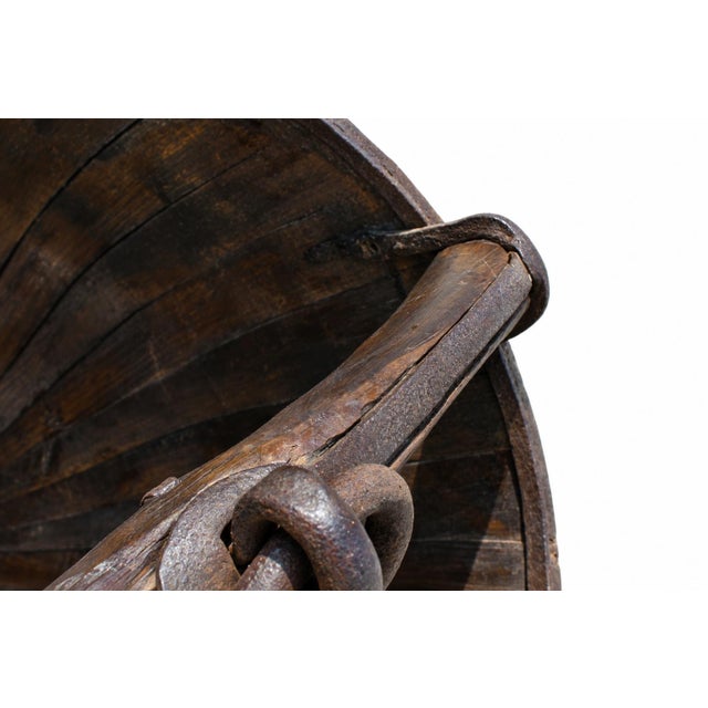 Giant Wooden Well Bucket With Iron Bands 19th Century Chinese Rustic 20lb Firewood Holder For Sale - Image 15 of 18