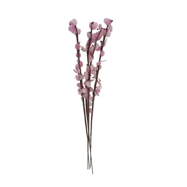 Mid-Century Modern 4 Mid Century Pink Glass Cherry Blossom Flower Arrangement Stems 19" For Sale - Image 3 of 8