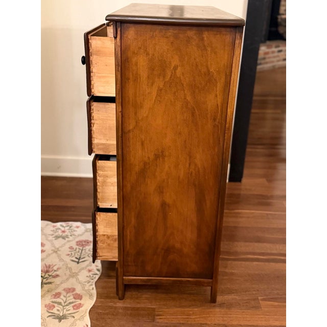 Vintage Five-Drawer Chest of Drawers in Rich Walnut Finish – Refinished Wood Dresser For Sale In Baton Rouge - Image 6 of 12