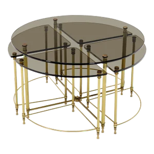 Mid 20th Century Circular Round Smoked Glass Brass Legs Nesting Coffee Table