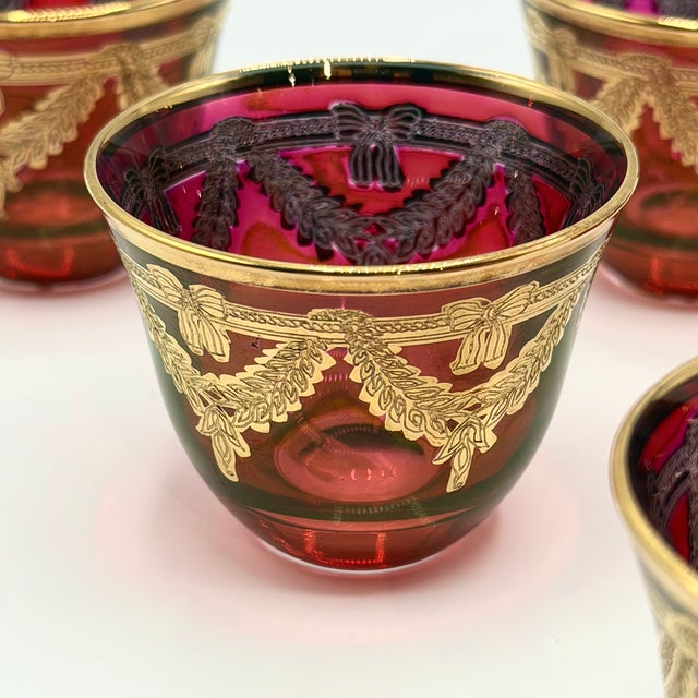 Metal Italian Ruby Red Crystal Liqueur Cups with 24k Gold from Interglass, 1980s, Set of 6 For Sale - Image 7 of 11