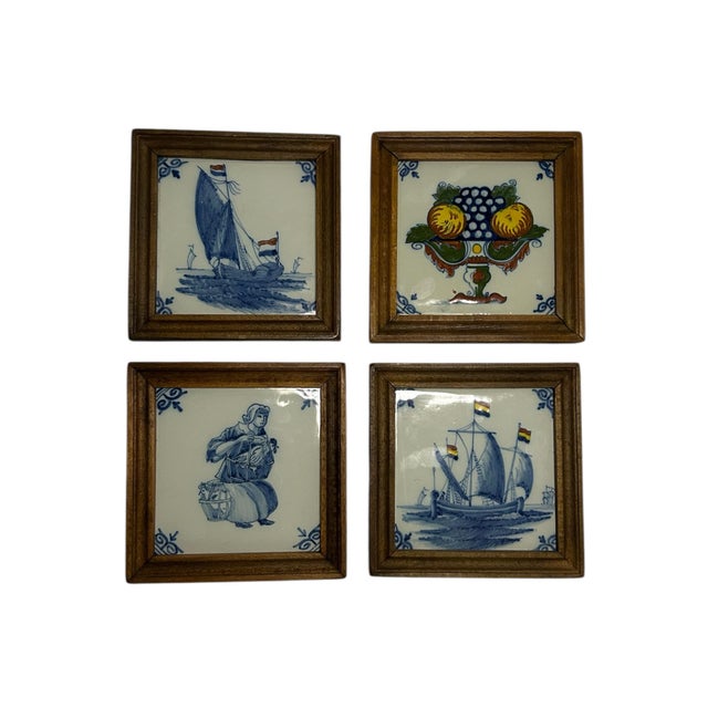 Ceramic Vintage Framed Hand-Painted Tiles by Tichelaar Makkum, 1960s, Set of 4 For Sale - Image 7 of 7