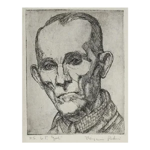Vintage Mid 20th Century Portrait Etching of Old Man