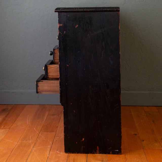 19th Century 20 Drawer Black Apothecary Cabinet or Millinery Hutch For Sale - Image 11 of 18