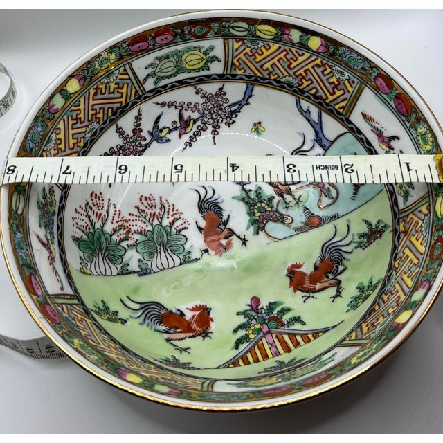 Ceramic Chinese Famille Rose Porcelain Bowl, Rooster Motif For Sale - Image 7 of 7