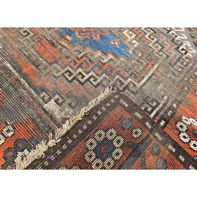Antique Caucasian Karabagh Area Rug, Hand-Knotted Wool, Geometric Design, Ivory & Blue, 5x8 For Sale - Image 17 of 17