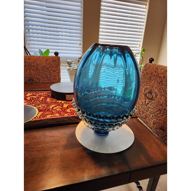 Mid 20th Century Attributed to NasonMoretti / Carlo Nason (Murano) Cerulean Blue Rigaree 5.3lb Va For Sale - Image 5 of 5