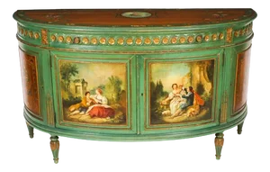 Vintage French Painted Demi Lune Cabinet, 1920s