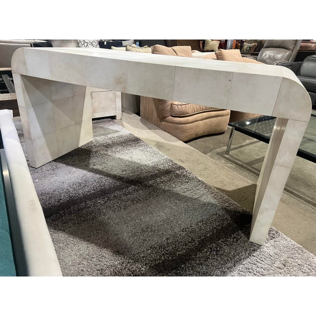 Contemporary Restoration Hardware Parchment Leather Desk For Sale - Image 3 of 6