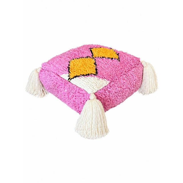 Textile Moroccan Abstract Wool Pouf For Sale - Image 7 of 7