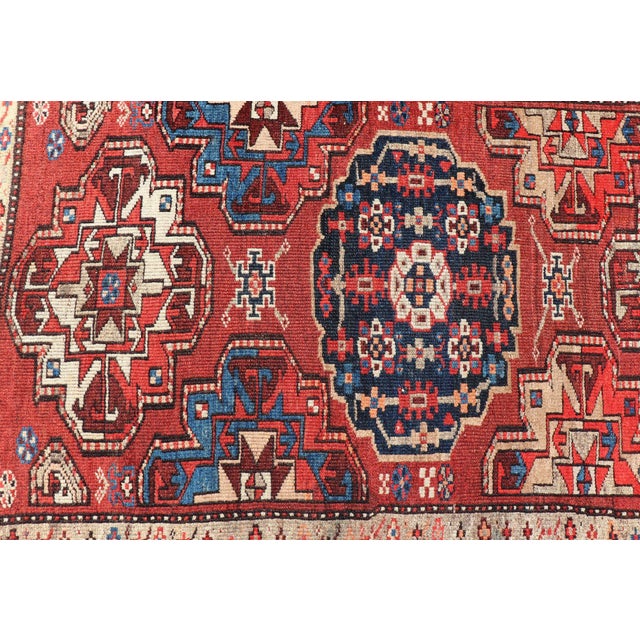 Tribal Antique Persian Camel Hair Serab Runner With Tribal Medallion Design Rug For Sale - Image 3 of 17