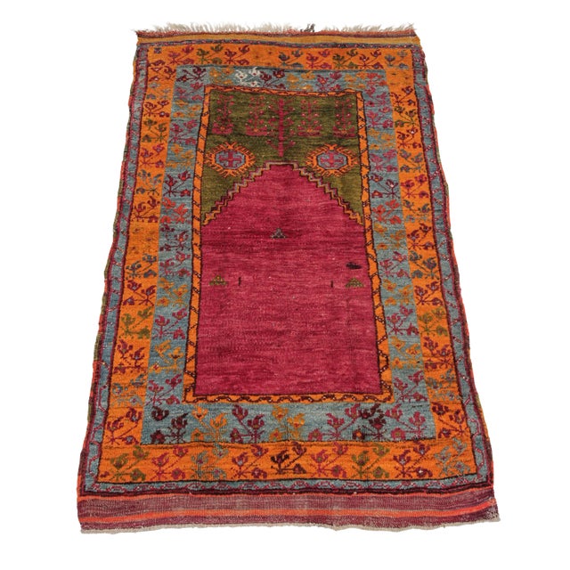 Vintage Hand-Knotted Turkish Prayer Rug - Rare Early-1900s Collector Piece With Tree-of-Life Motif For Sale