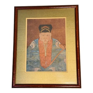 Antique Chinese High Priest Portrait on Silk Framed Qing Dynasty For Sale