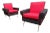 Set of Armchairs in Red and Black with Brass Legs, 1950s For Sale