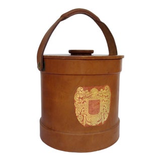 Vintage Italian Ralph Lauren-Style Tooled Saddle Leather Oversized Traveling Cooler, Wine Holder And/Or Ice Bucket For Sale