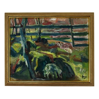Gösta Asp, By the Fence, 1960s, Oil on Canvas, Framed For Sale