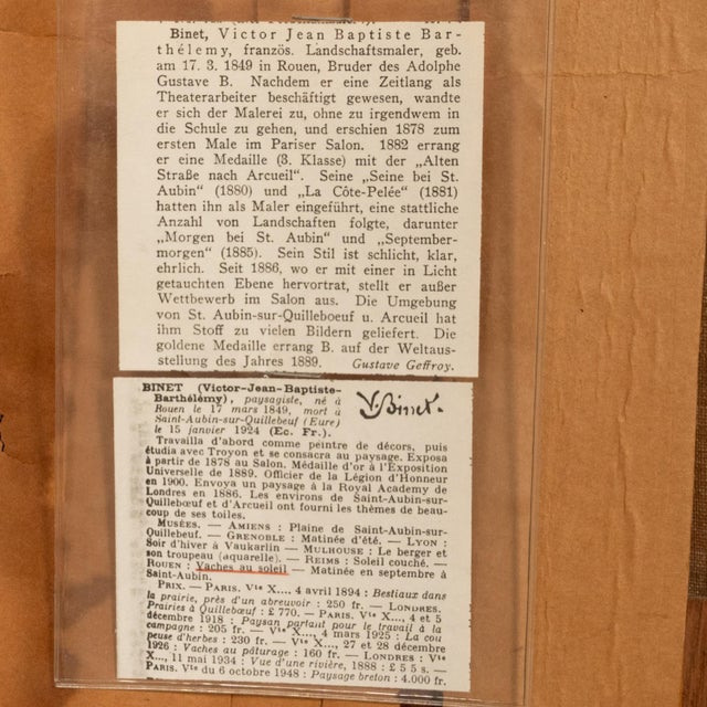 Antique French Oil on Canvas Barbizon School Landscape Cows by Victor Jean Baptiste Barthelemy Binet 1875, Framed For Sale - Image 12 of 12