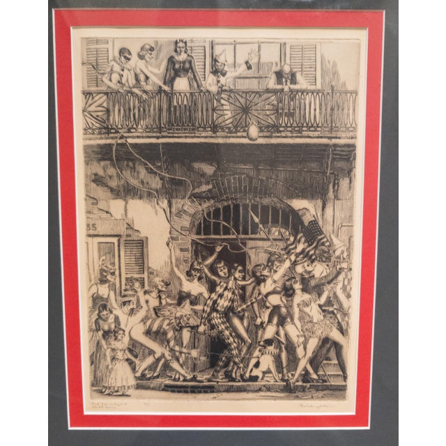 Paper Mid-Century Etching of Mardi Gras on Canal Street by Morris Henry Hobbs For Sale - Image 7 of 12