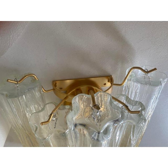 Contemporary Vanished-Clear Amber Tronchi Murano Glass Wall Sconces by Simoeng, Set of 2 For Sale - Image 3 of 5