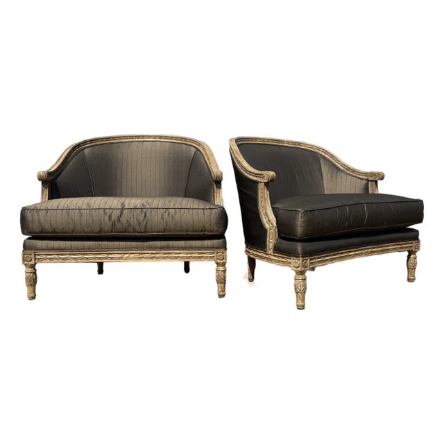 Elegant French Country Style Upholstered Club Chairs/Pair For Sale