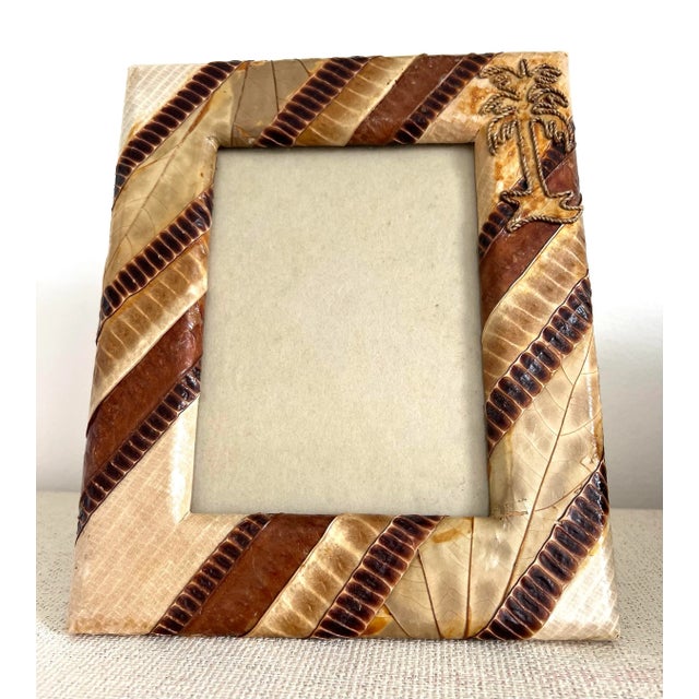 Boho Chic Faux Leather Picture Frame With Palm Tree For Sale - Image 3 of 6
