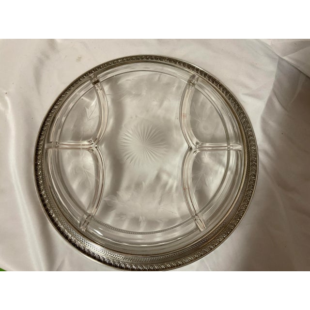 Large Early 20th Century Sterling Etched Crystal Divided Serving Dish For Sale In Dallas - Image 6 of 7