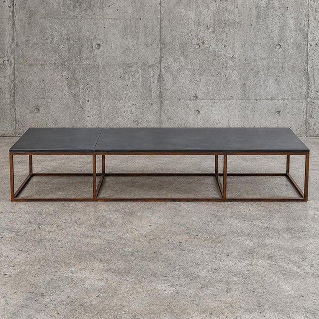 Coffee Table in Iron Frame and Stone Slate Table Tops by Architect Alex Vervoordt, Belgium, 1990s For Sale - Image 4 of 9