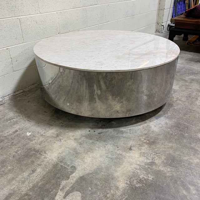 1970s Pace Carrara Marble & Chrome Drum Coffee Table Chairish