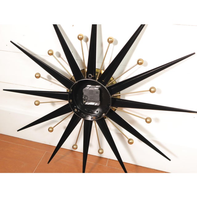 Metal Vintage Mid Century Welby Starbust Wall Clock 50's 60's Modern Retro Gold Black For Sale - Image 7 of 8