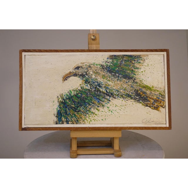 Abstract 1970s Vintage Abstract Green Seagull Impressionist Pointillisim Canvas Painting '75 Beach Chic, Framed For Sale - Image 3 of 6