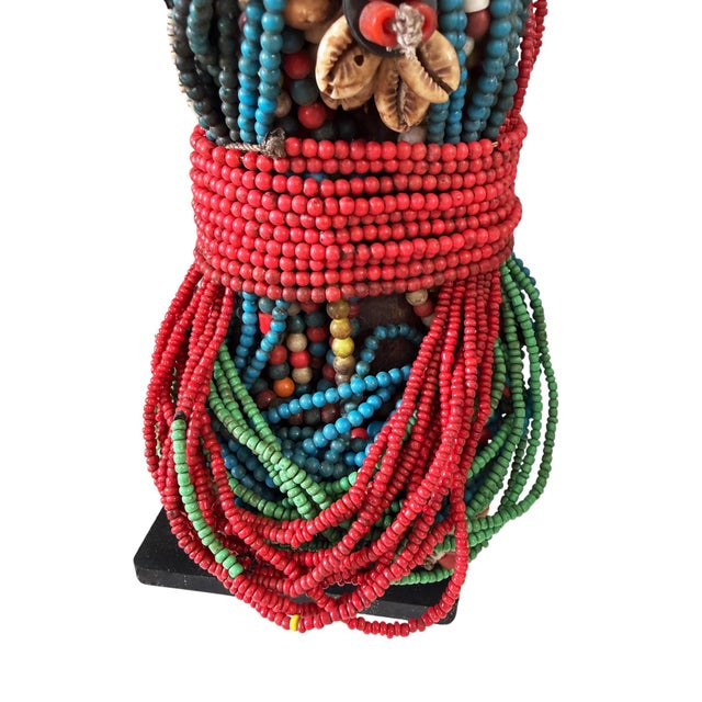 1980s Vintage African Beaded Namji Fertility Doll Cameroon W/Stand 11.5" H For Sale - Image 5 of 8