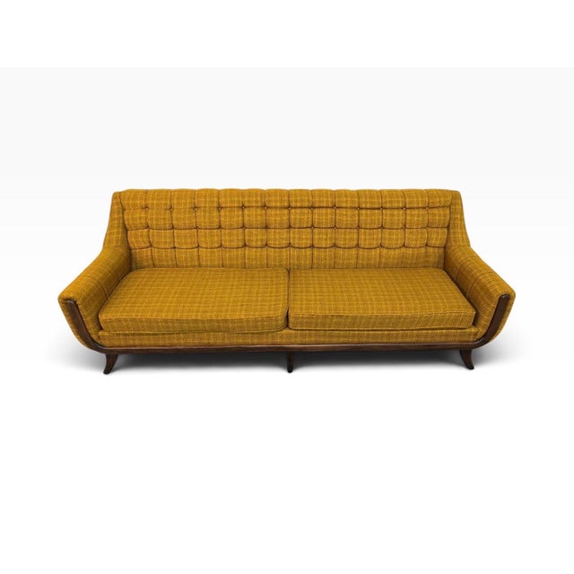 Mustard Mid-Century Modern Walnut Upholstered Sofa & Arm Chair For Sale - Image 8 of 16