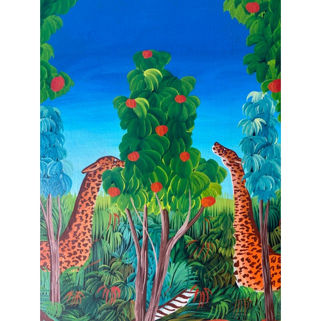 Vintage Haitian Folk Art Jungle Painting by Monestime Astrel, Late 20th Century For Sale - Image 4 of 8
