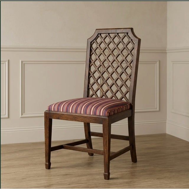 English Vintage Lattice Back Dining Chair- Sold in Pairs (Susan Deliss Textile) For Sale - Image 3 of 6