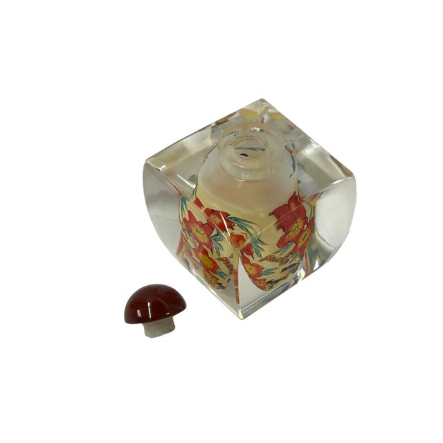 Chinese Inside Oriental Orange Flower Ducks Graphic Glass Art Bottle For Sale - Image 4 of 6