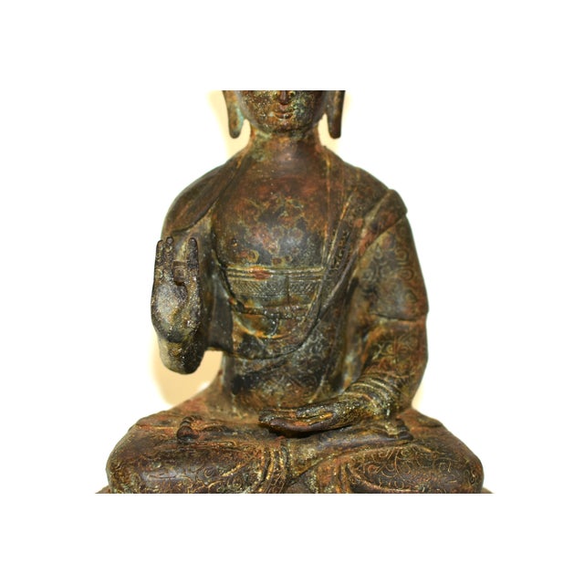 Antique Tibetan Bronze Buddha Shakyamuni With High Crown For Sale - Image 9 of 15