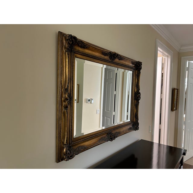 Traditional Ornate Wood Gold Leaf Lacquered Mirror For Sale - Image 3 of 10