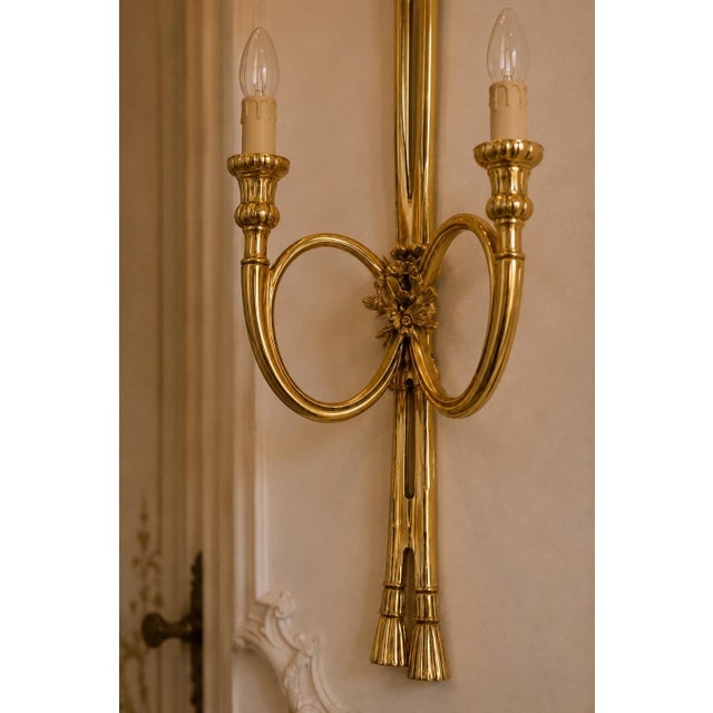 Bronze Late20C French Maker Louis XVI Gilt Bronze Sconces Wall Lamps-Pair For Sale - Image 8 of 18